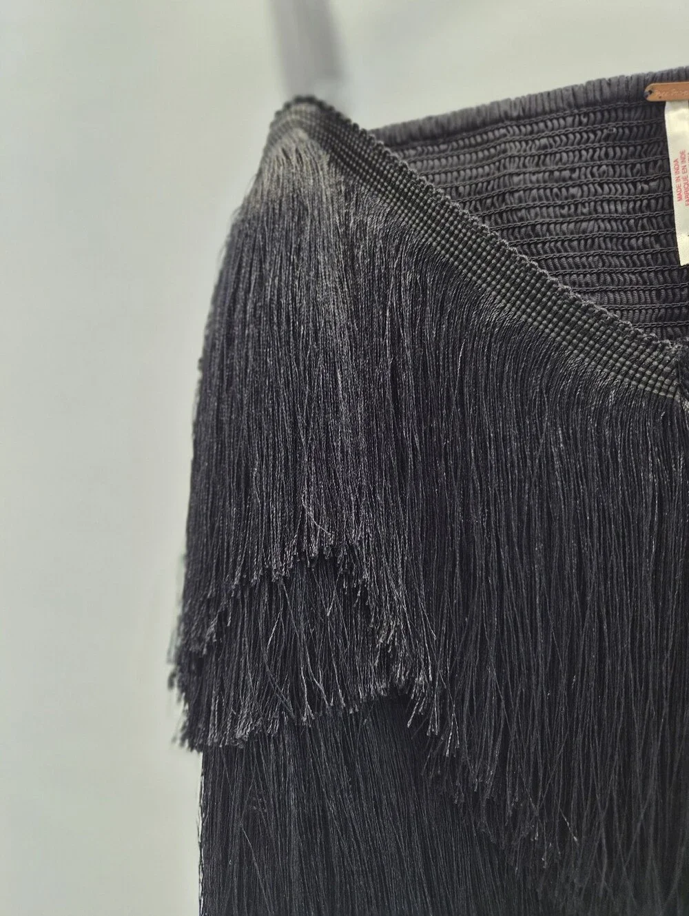 Free People Shimmy Fringe Cami Top L Black Boho Coastal Cowgirl Festival Western